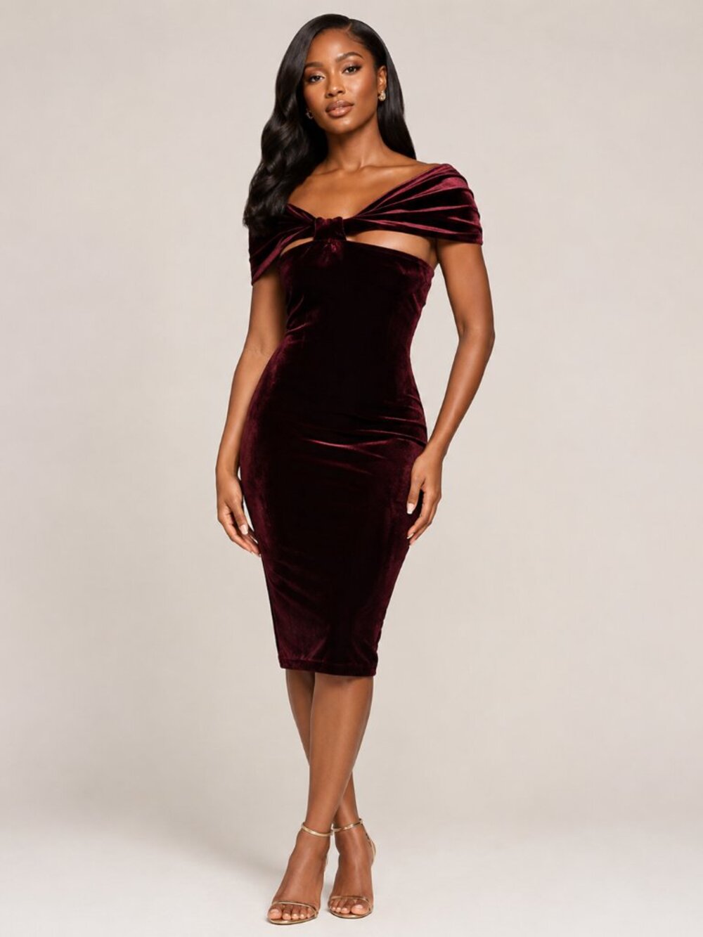 Club L London Burgundy Velvet Bodycon Twist Shoulder Zip Back Sheath Dress Sz 4